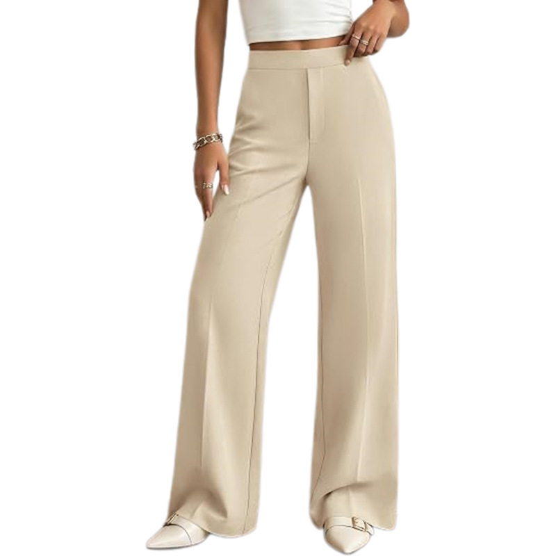 Women's Solid Color Wide-Leg Pants Elastic Waist Casual Commuter Trousers