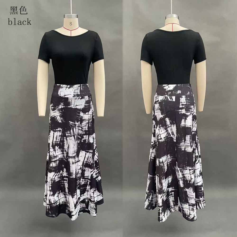 Women's Colorblock Knit Top and Midi Skirt Two-Piece Set