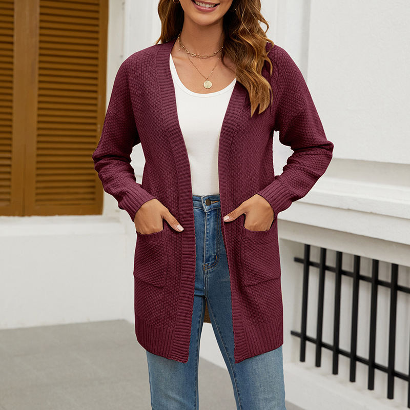 Women's Solid Long Knit Cardigan Casual Loose Sweater Coat