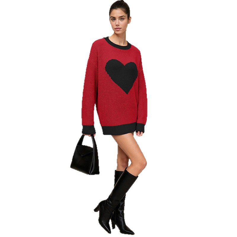 Color-Block Knit Sweater Women's Loose Mid-Length Pullover