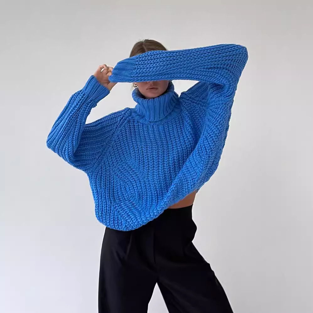 Women's Oversized Turtleneck Pullover Sweater Long Sleeve Solid Knit