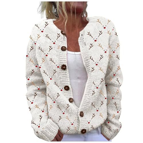 Women's Christmas Santa Snowman Tree Print Faux Sweater Cardigan