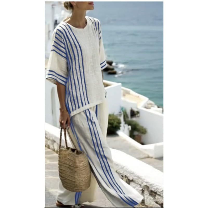 Bohemian Print Crewneck Short Sleeve Top and Pants Casual Set