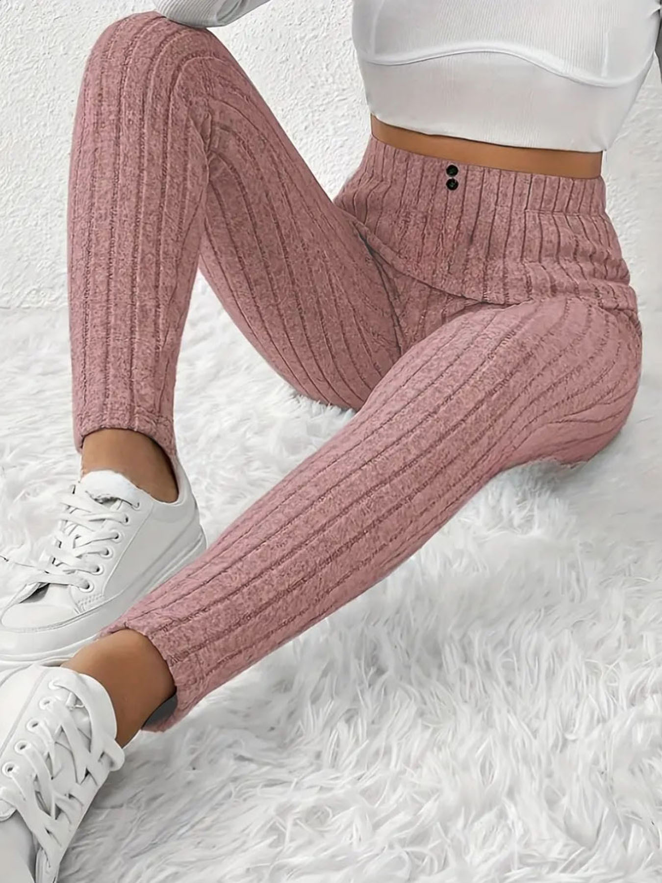 Plus Size Ribbed High Waist Fleece-Lined Leggings