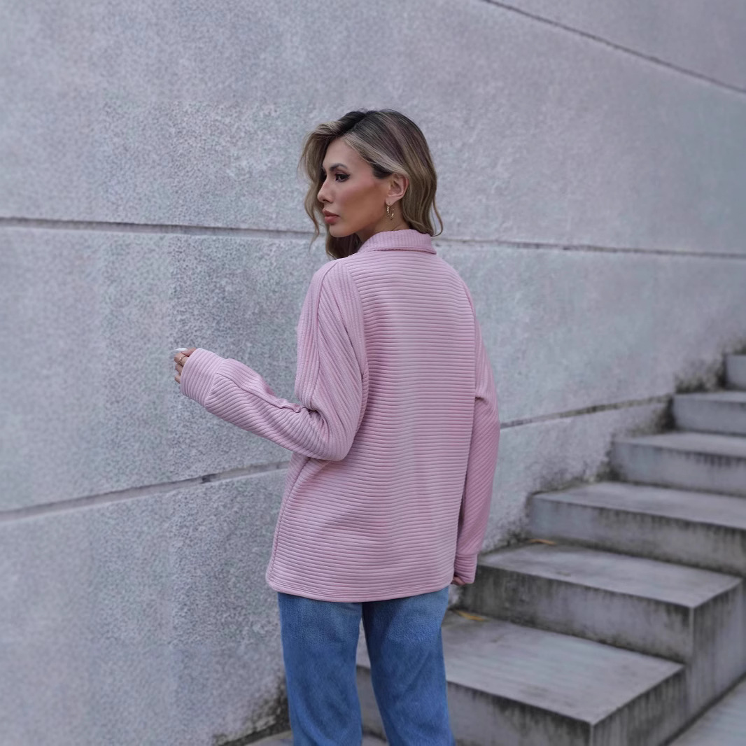 Women's Solid Color Zip Neck Sweatshirt