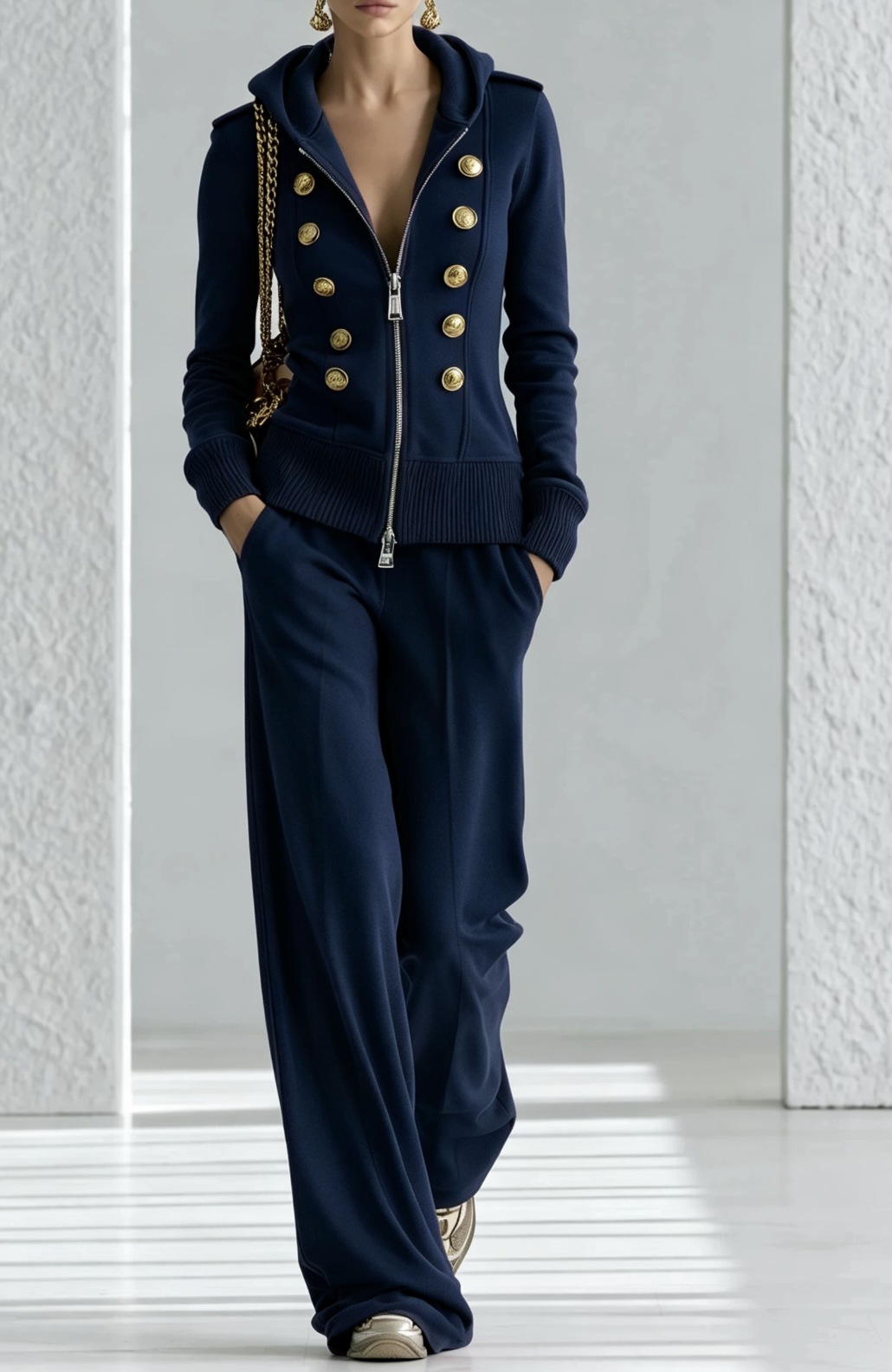 Hooded Zip Two-Piece Wide-Leg Pant Set