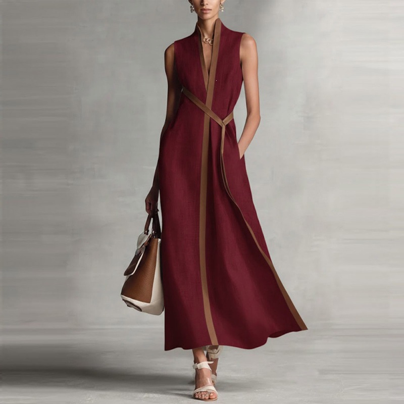Stand Collar Sleeveless Colorblock Loose Casual Dress