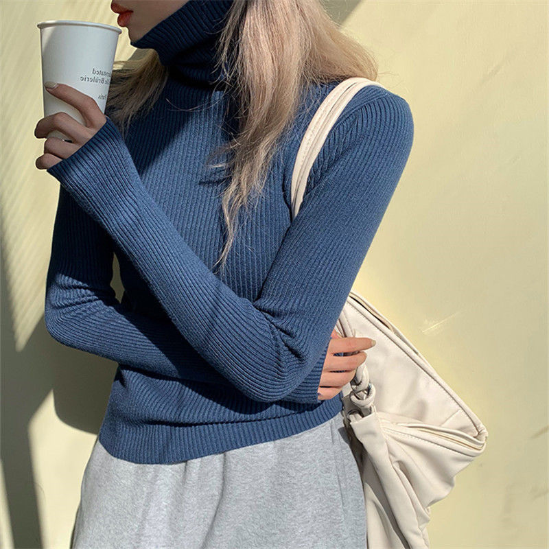 Striped Turtleneck Slim Fit Knit Top Long Sleeve Women's