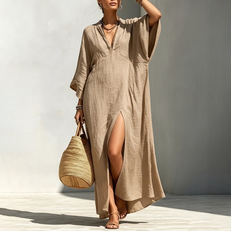 Women's Batwing Sleeve Loose Slit Vacation Dress