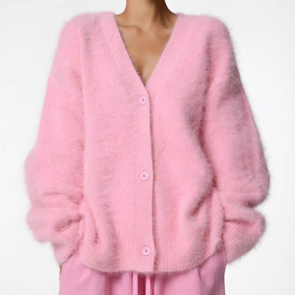Faux Mink Cardigan Women's Loose Knit Sweater Coat Soft Long Sleeve