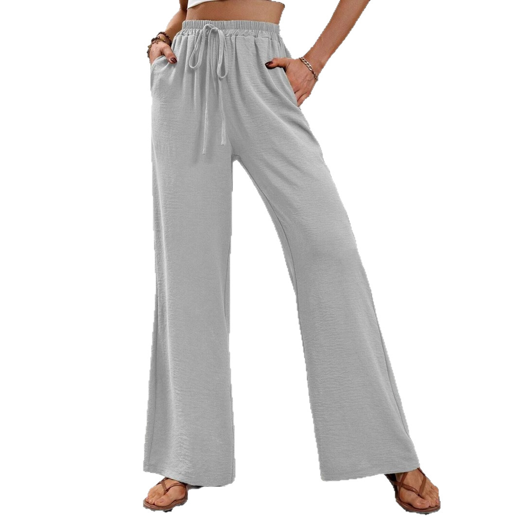 Women's Solid Color Wide-Leg Floor-Length Casual Pants