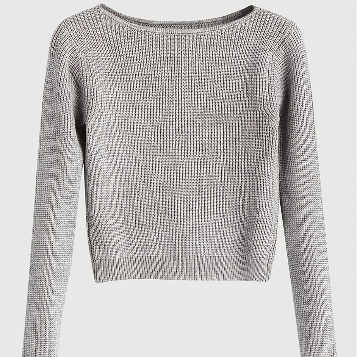 Women's Slim Fit Ribbed Knit Crewneck Long Sleeve Wool Blend Top