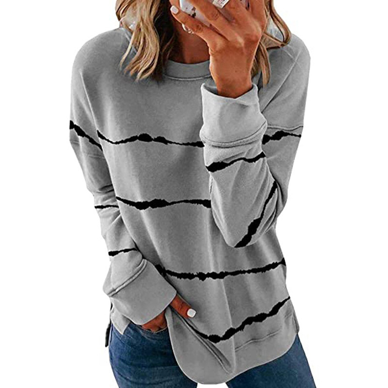Women's Striped Print Long Sleeve Crewneck Loose T-Shirt