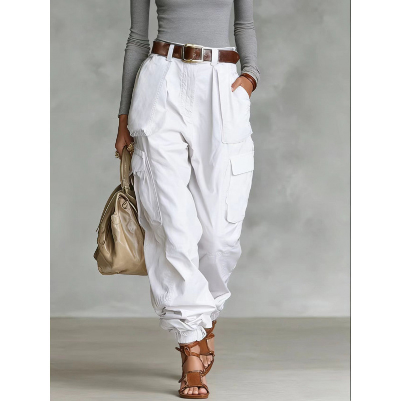 High-Waisted Wide-Leg Cargo Pants for Women, Loose Streetwear, Non-Stretch