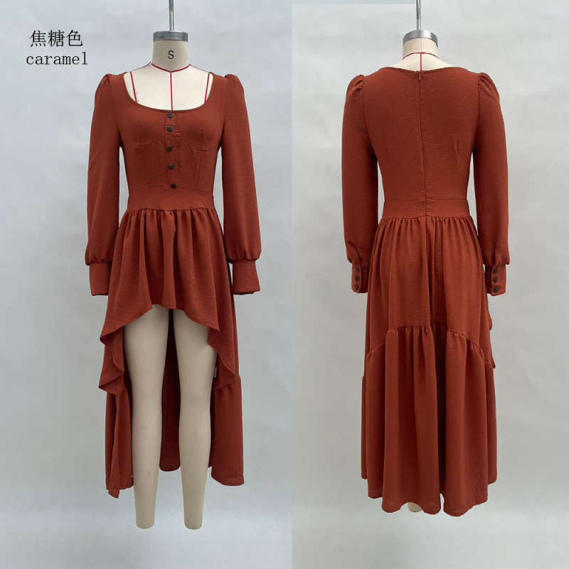 Women's Retro Western Long Sleeve Solid Dress
