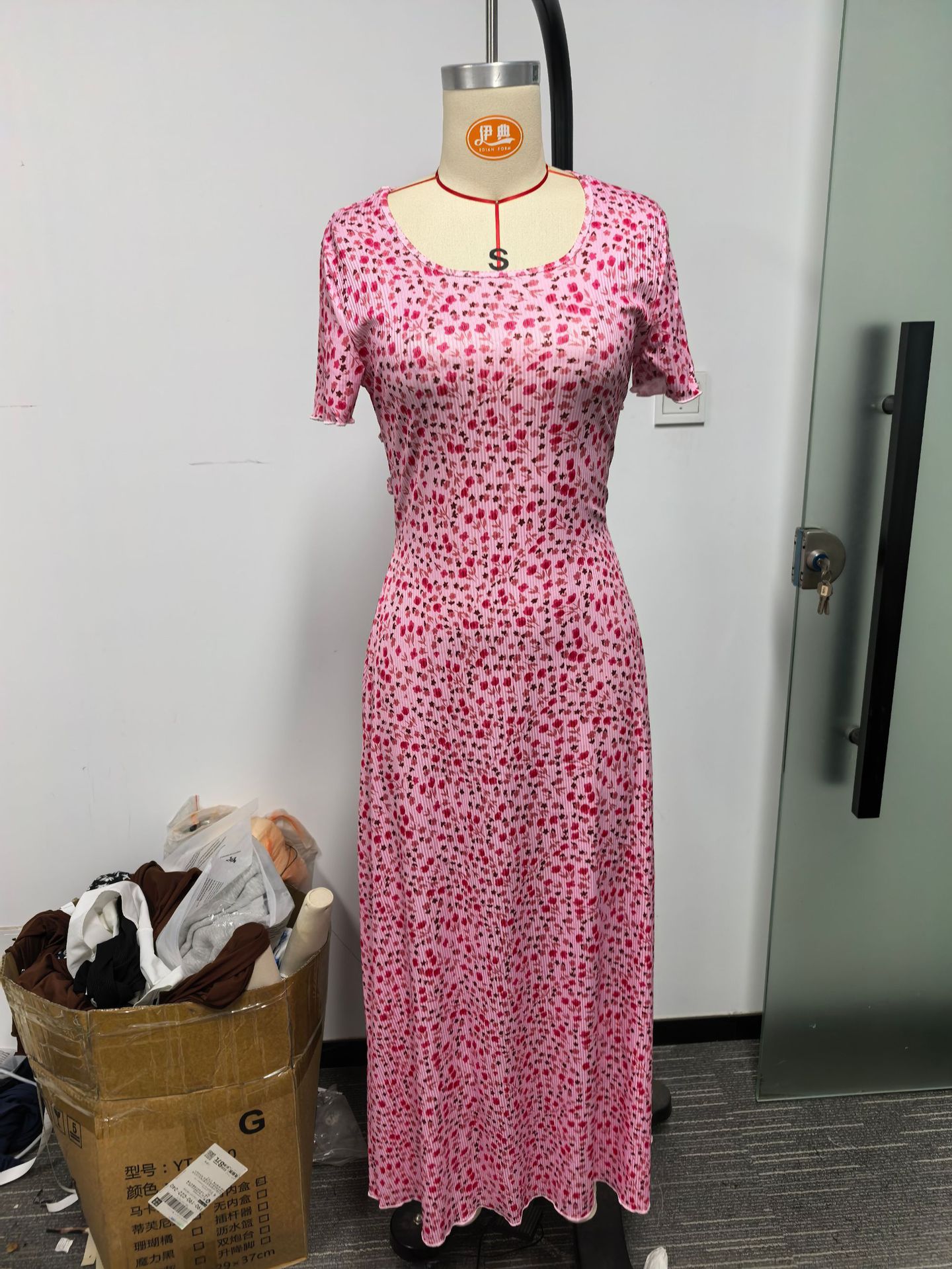 Women's Floral Print U-Neck Back Tie A-Line Midi Dress