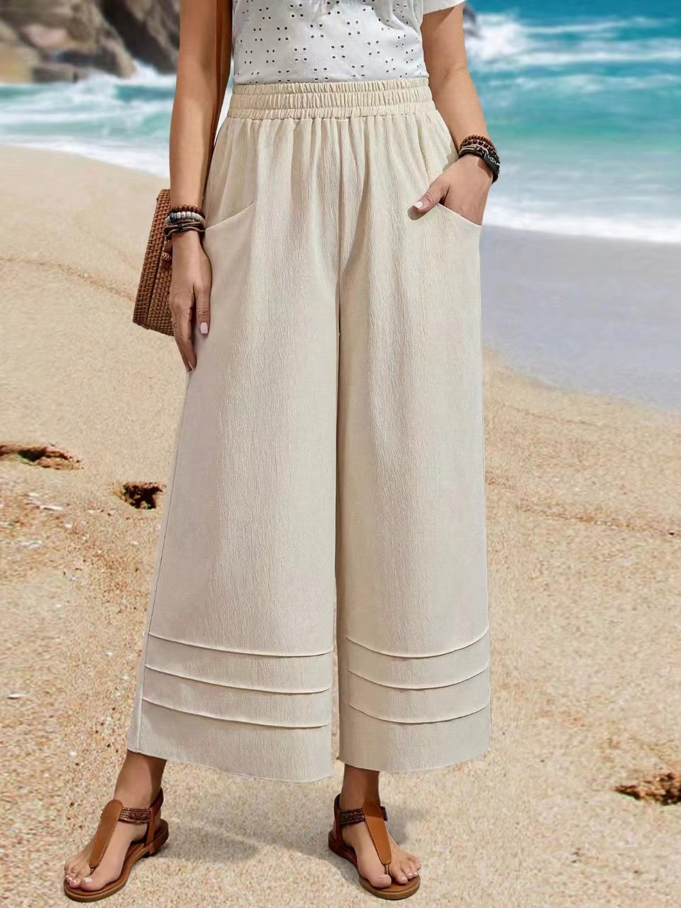 Women's Loose Straight-Leg High-Waist Pants with Pockets