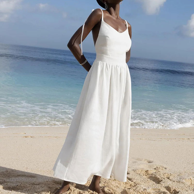 Elegant Solid High-Waist Cami Dress Sleeveless Long