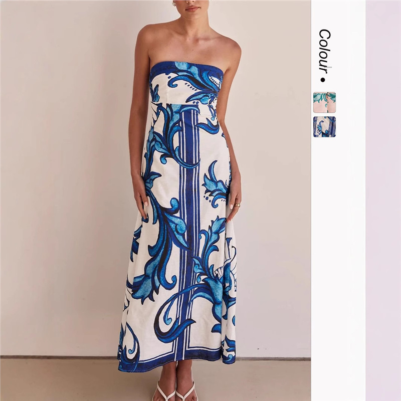 Women's Sleeveless Printed Bodycon Midi Dress with High Waist