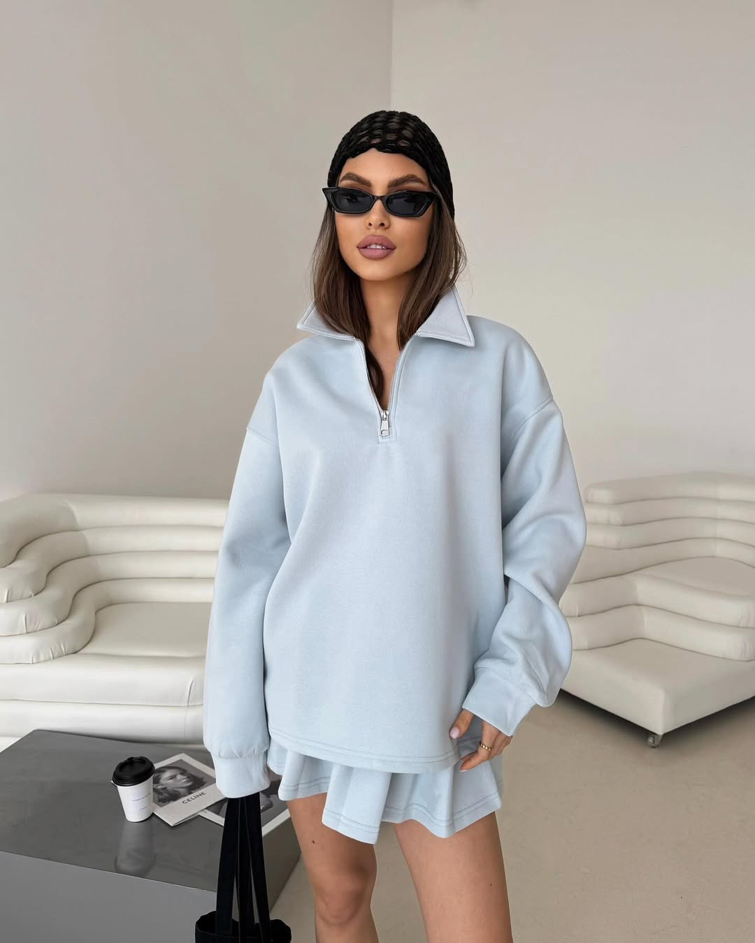 Women's Long-Sleeve Cardigan Hoodie & Mini Skirt Two-Piece Set