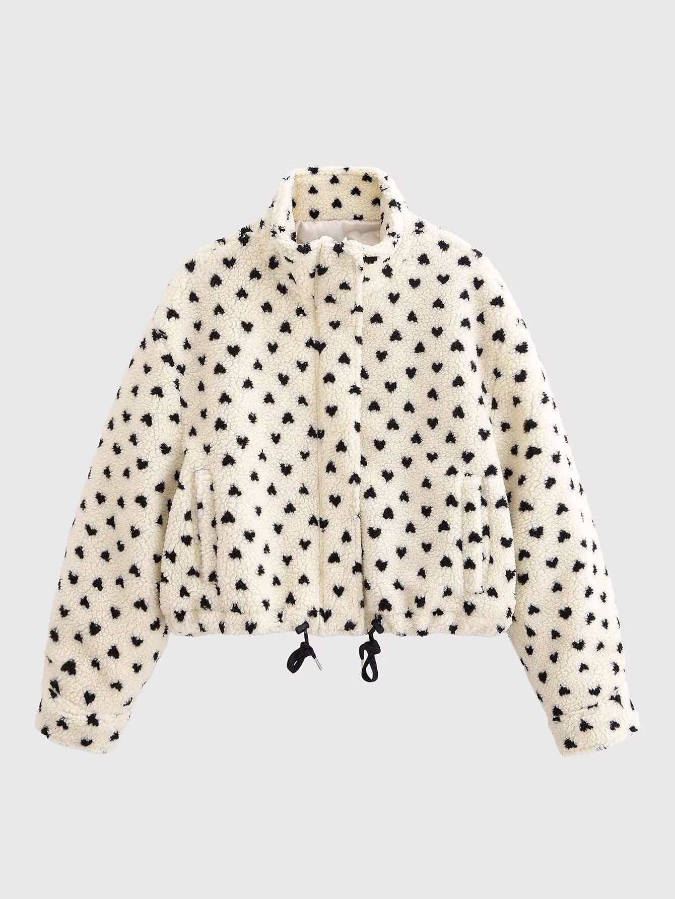 Women's Retro Polka Dot Fleece Zip-Up Jacket