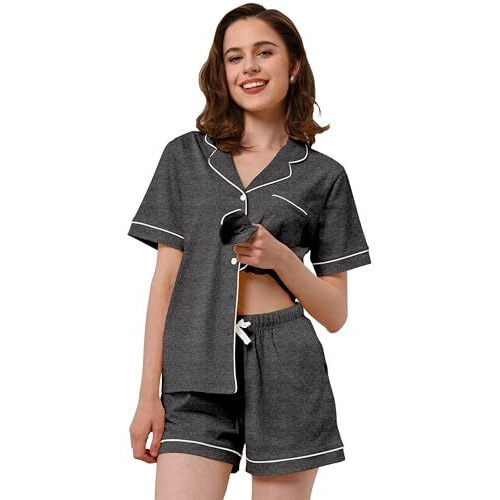 Women's Cuban Collar Short Sleeve Button Lounge Set