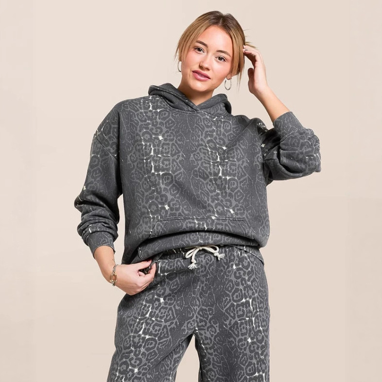 Women's Leopard Print Hoodie and Wide-Leg Pants Set