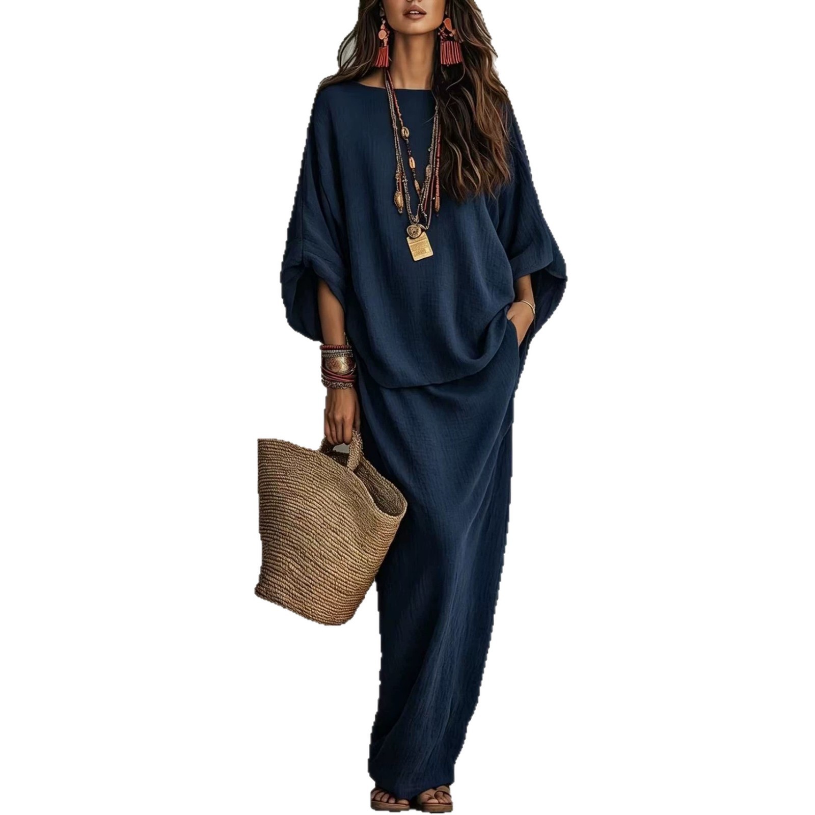 Women's Solid Color Long Skirt Two-Piece Set Casual Loose Fit