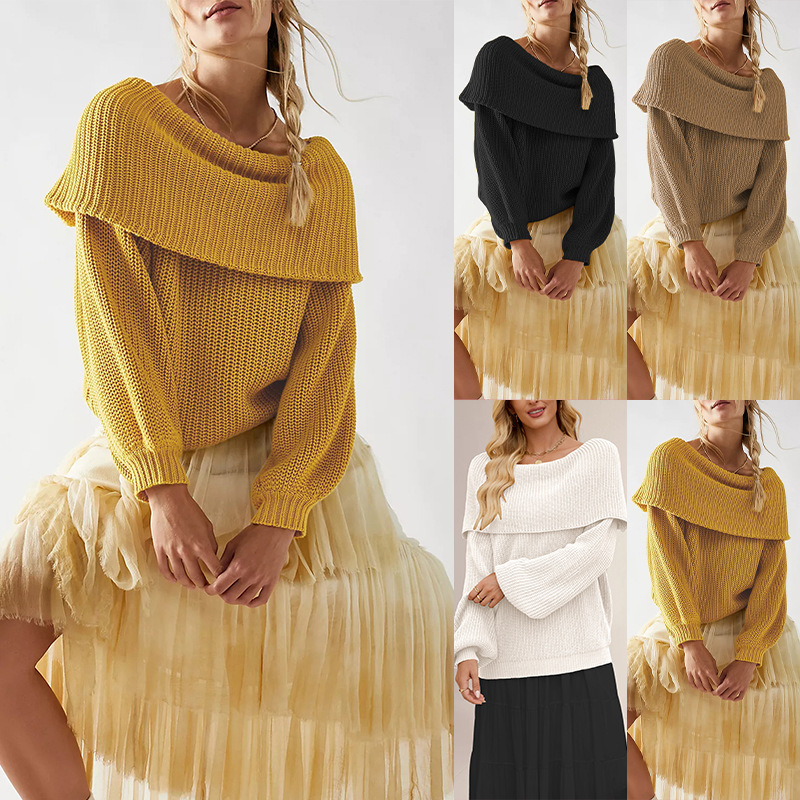Women's Off-Shoulder Knit Sweater Loose Fit Long Sleeve Pullover