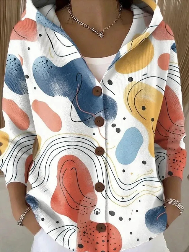 Women's Polka Dot Swirl Print Casual Hoodie