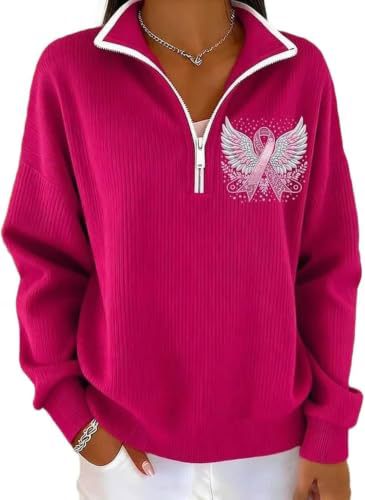 Wing Ribbon Print Half-Zip Stand Collar Hoodie