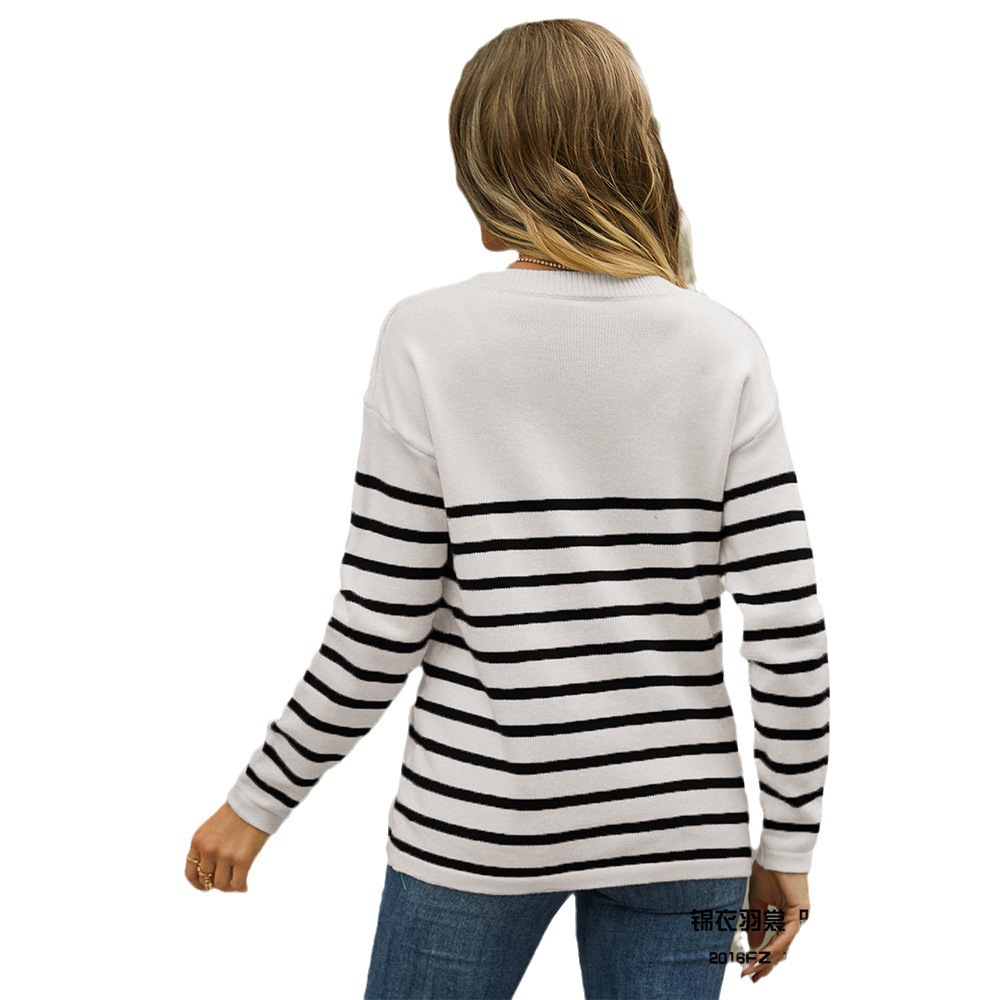 Striped Colorblock Button-Trim Pullover Knit Sweater