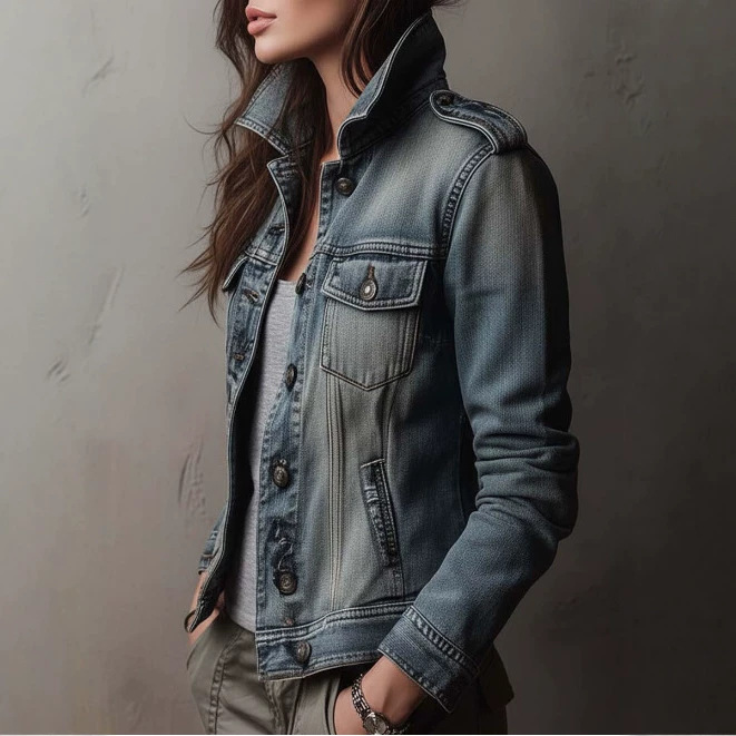Vintage Washed Faded Denim Work Jacket