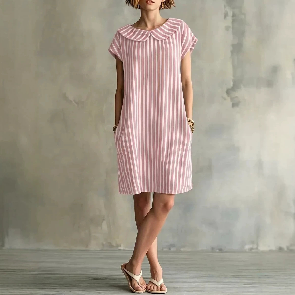 Elegant Striped Print Sleeveless High-Waist Bodycon Midi Dress