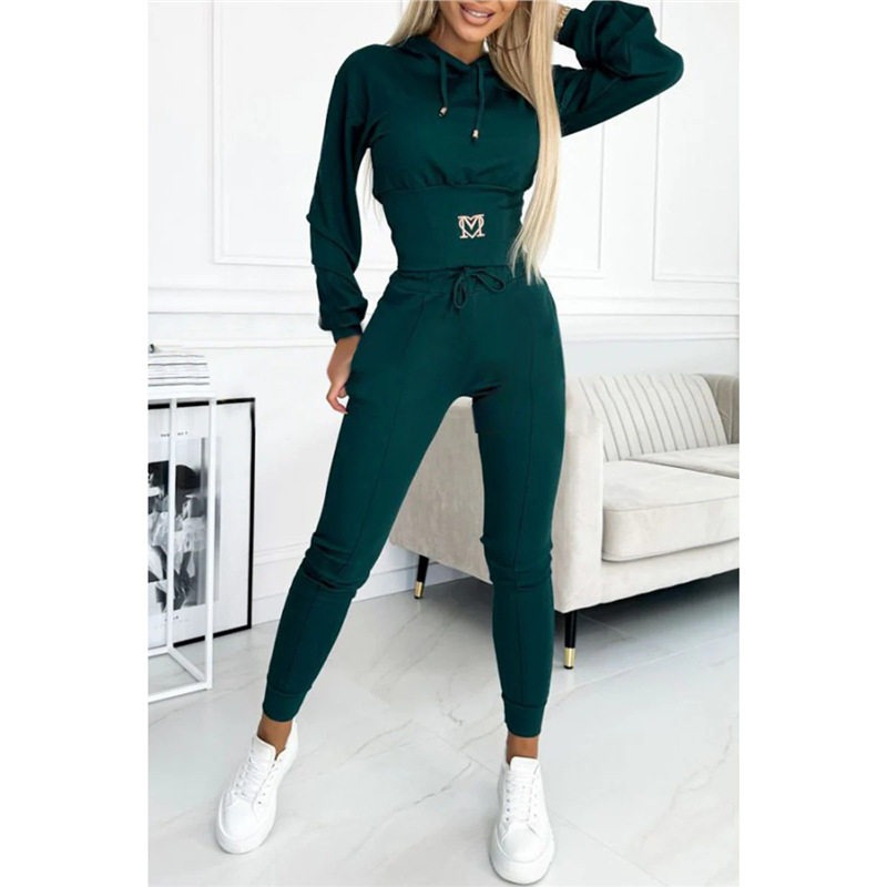 Women's Cinched Waist Hoodie and Pants Set Casual Sporty Two-Piece
