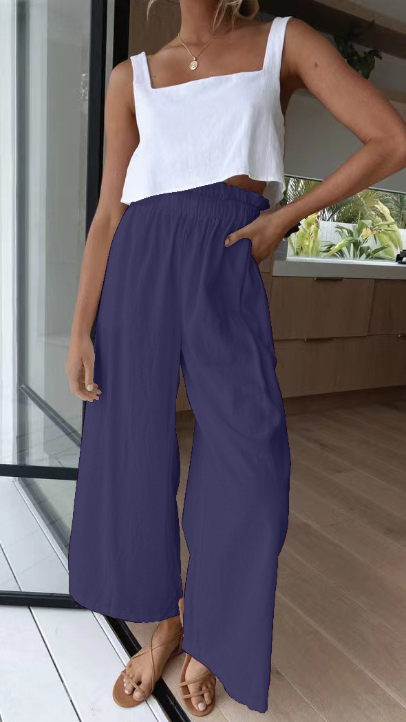 High-Waist Wide-Leg Pants Loose Flowy Floor-Length