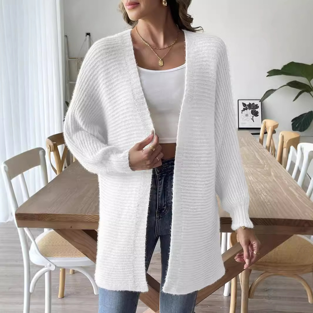 Faux Mink Open-Front Cardigan Long-Sleeve Knit Sweater Coat