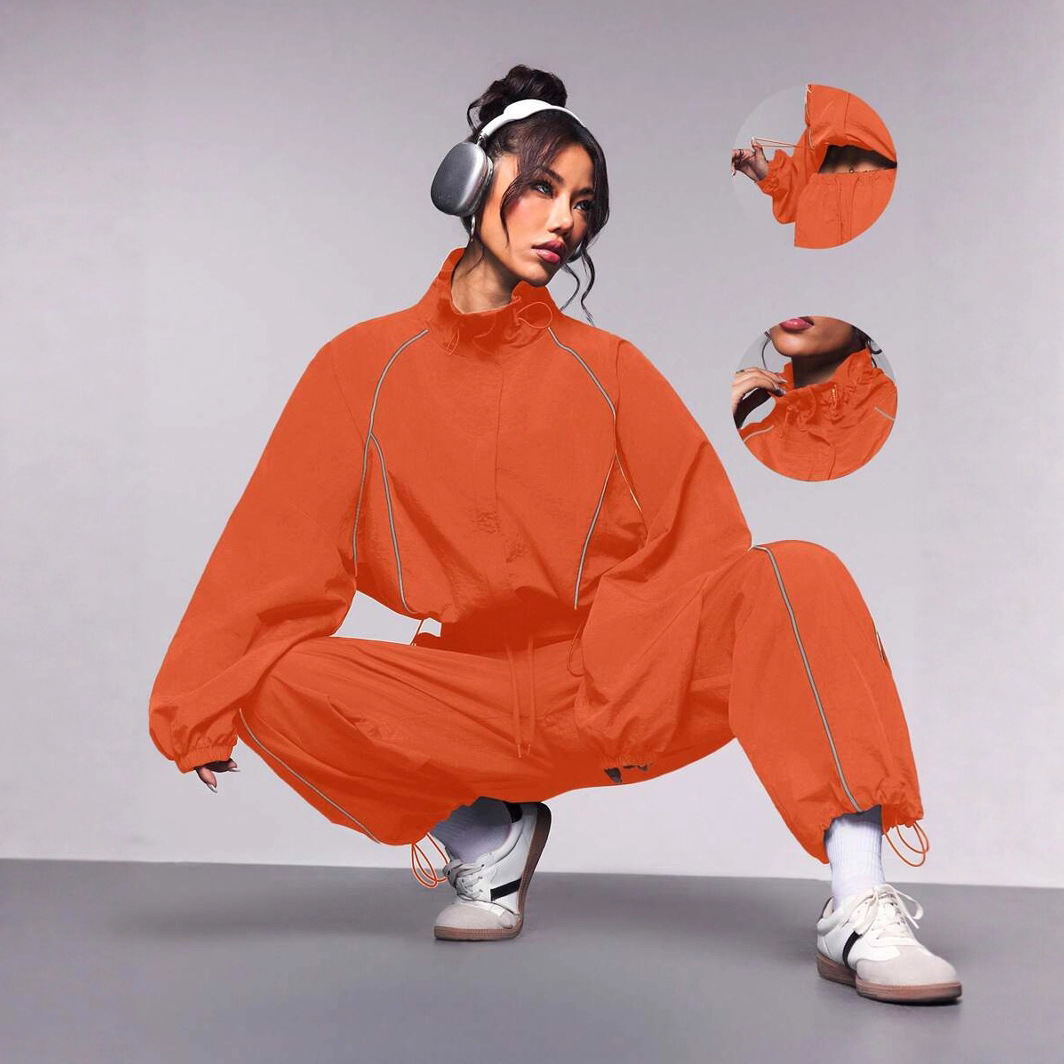 Women's Colorblock Drawstring Track Jacket and Pants Set