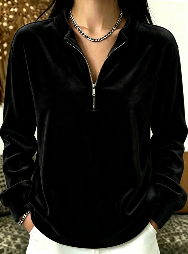 Women's Half-Zip Fleece Pullover Long Sleeve Solid Color