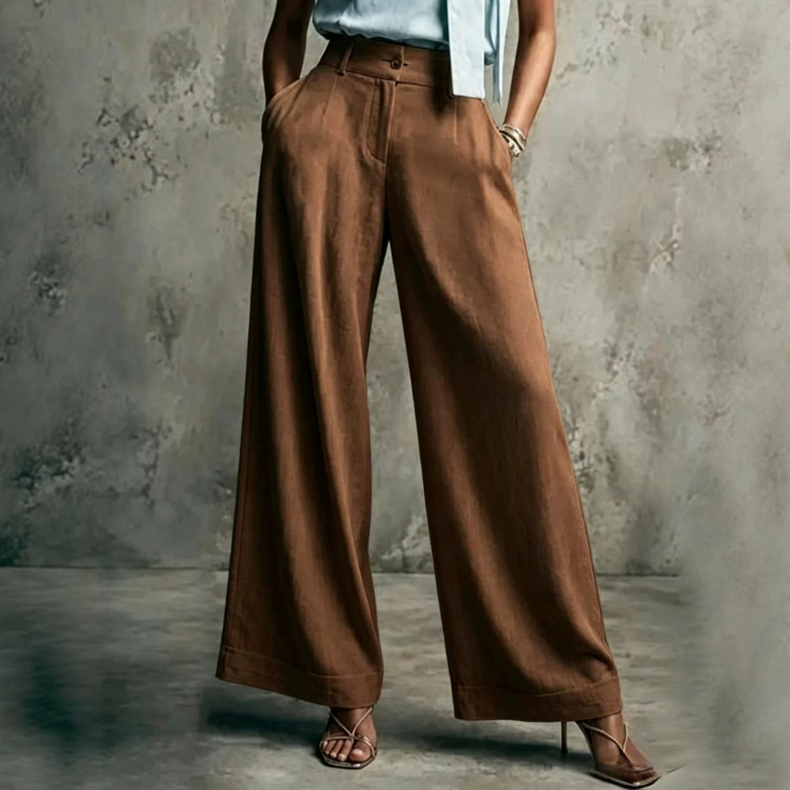 Women's Solid Color High-Waist Wide-Leg Casual Pants