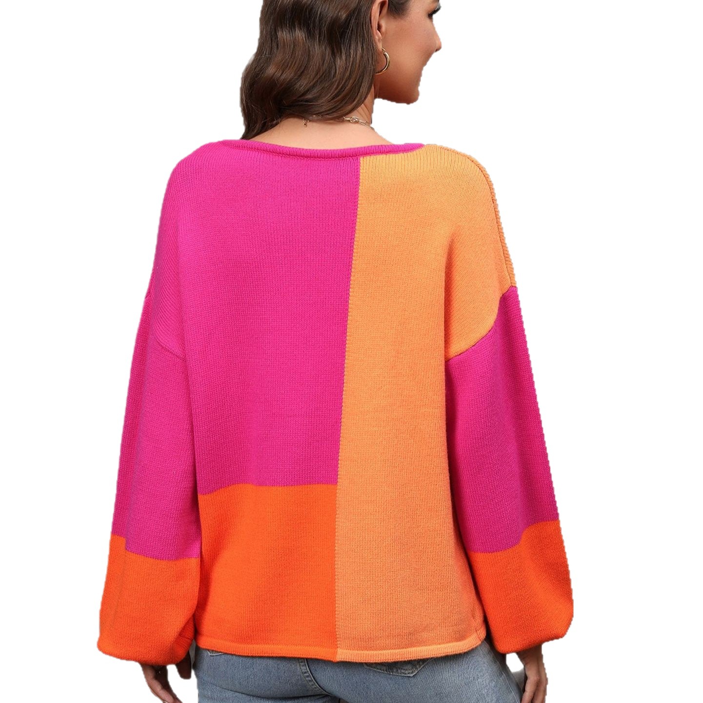 Plus Size Patchwork Turtleneck Knit Sweater