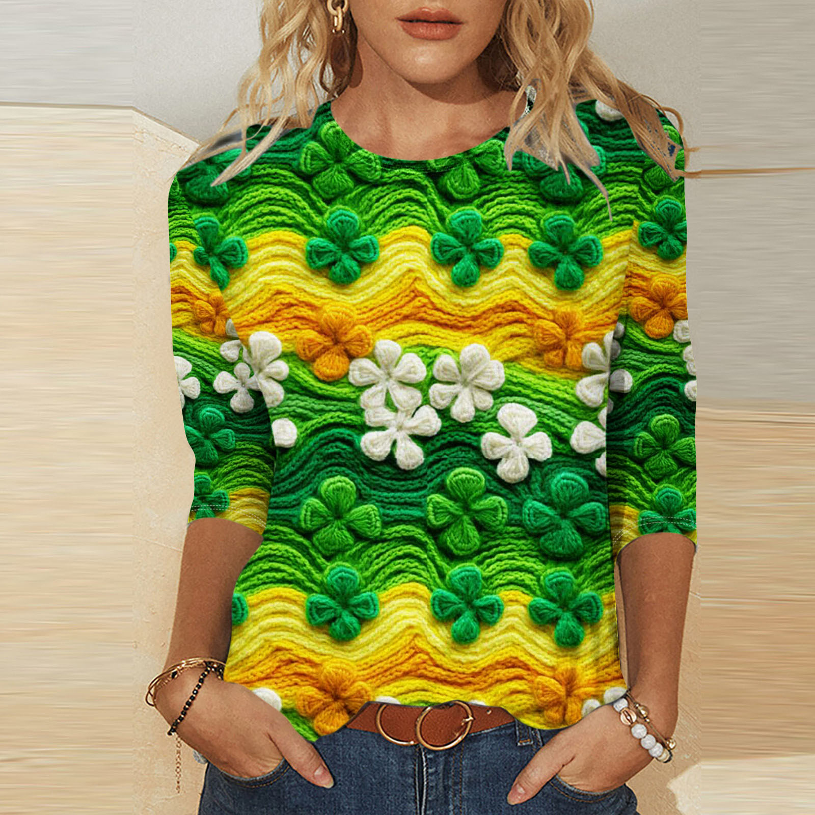 Women's Christmas 3D Print T-Shirt Round Neck Loose Fit