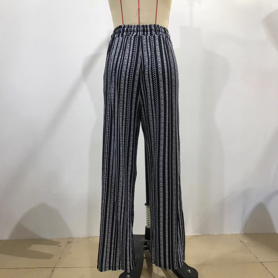 Striped Wide-Leg Drawstring Pants