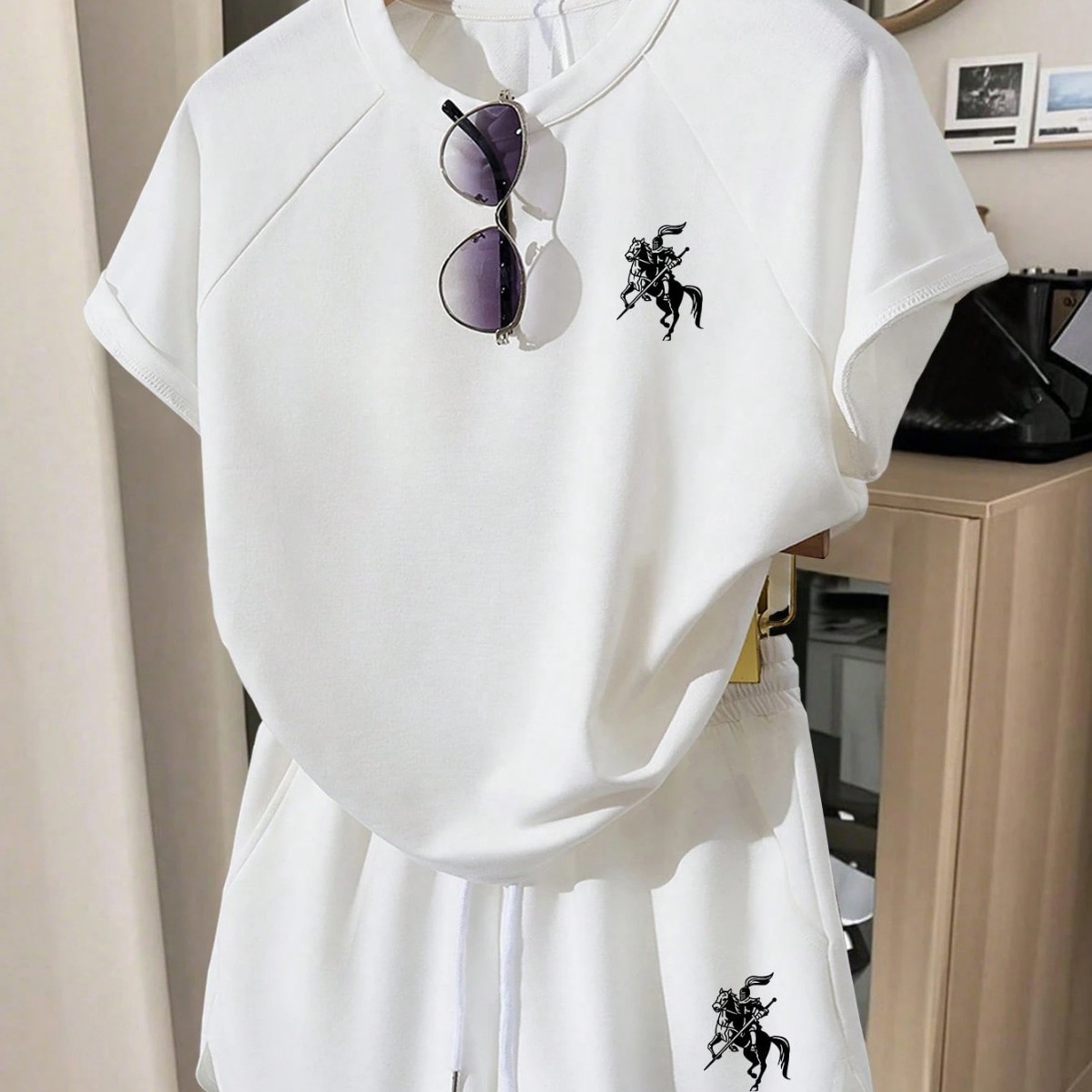 Embroidered Short-Sleeve Tie-Front Top & Pocket Shorts Set