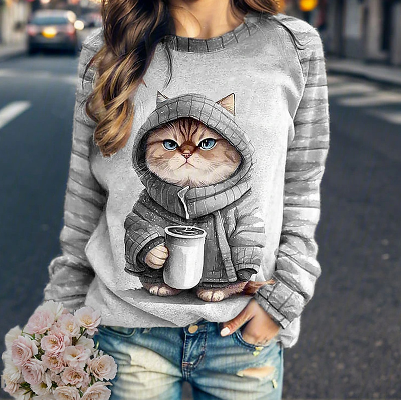 3D Digital Print Raglan Sleeve Crewneck Long Sleeve Sweatshirt for Women