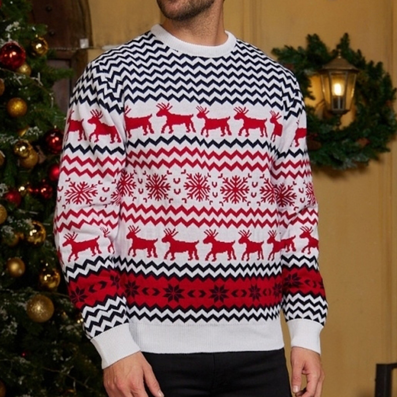 Snowflake Christmas Sweater Crewneck Knit Couple Matching Holiday Pullover