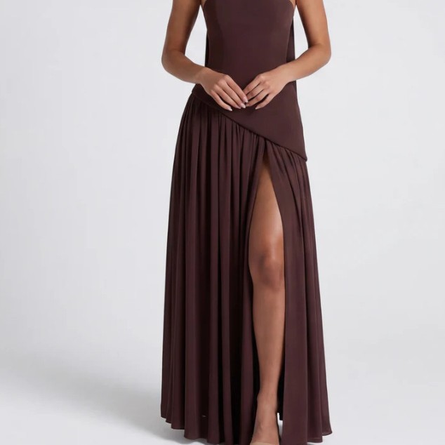 Women's Strapless Solid High Slit Backless Long Dress