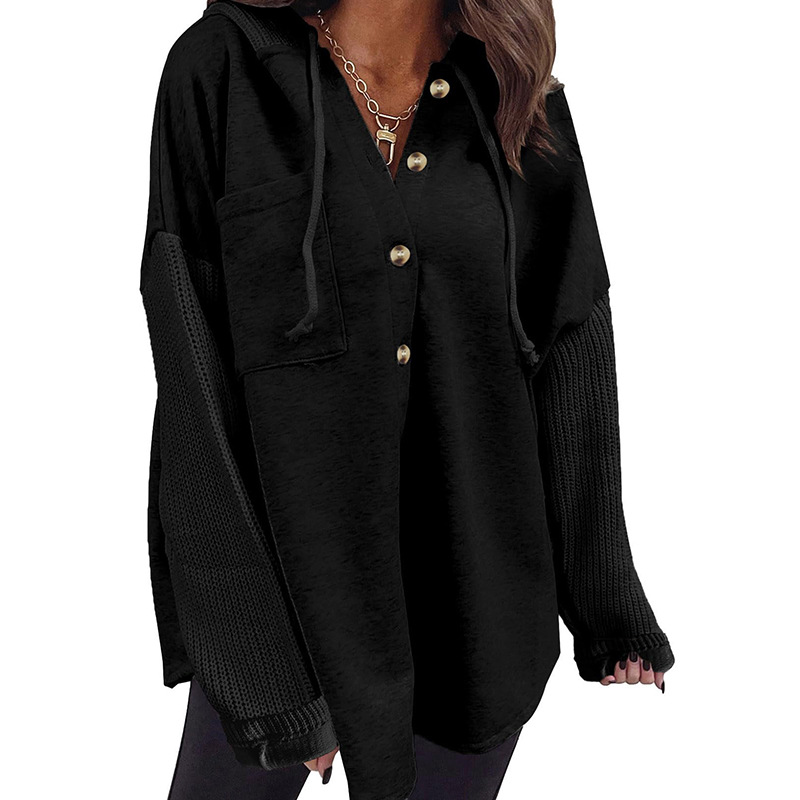 Women's Hooded Sweatshirt with Knit Splicing Casual Jacket