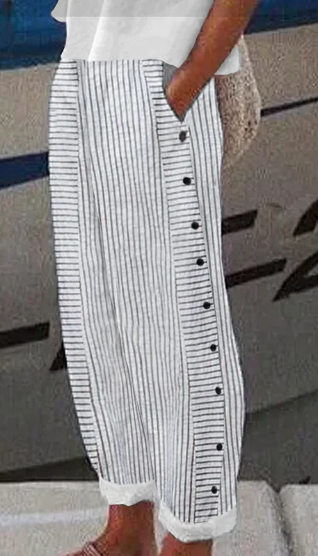 Women's Striped Cropped Skinny Pants Casual Slim Fit