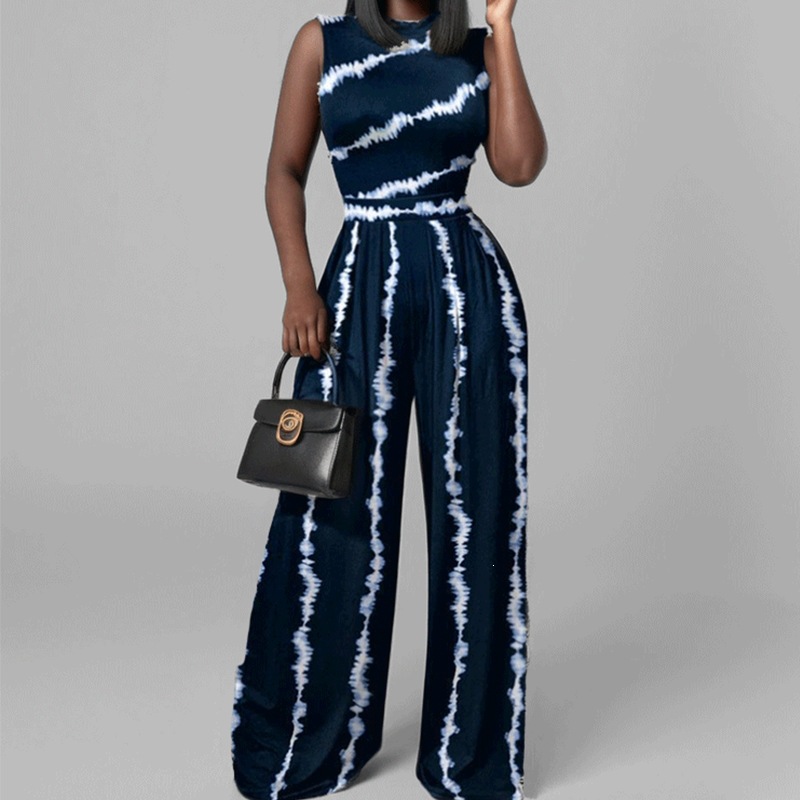 Women's Sleeveless Printed Jumpsuit Slim Fit Wide-Leg Pants
